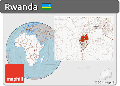 Gray Location Map of Rwanda, highlighted continent, hill shading