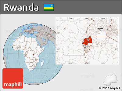 Gray Location Map of Rwanda, highlighted continent, hill shading