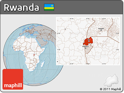 Gray Location Map of Rwanda, highlighted continent, hill shading