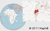 Gray Location Map of Rwanda, highlighted continent, hill shading