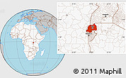 Gray Location Map of Rwanda, highlighted continent