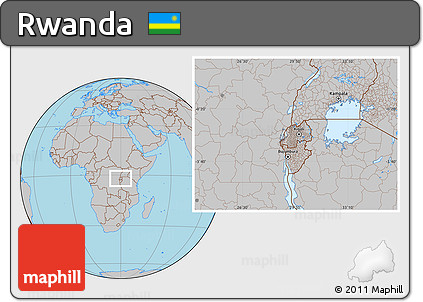 Gray Location Map of Rwanda, hill shading inside