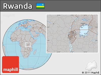 Gray Location Map of Rwanda, hill shading inside