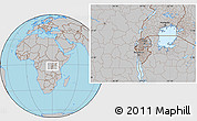 Gray Location Map of Rwanda, hill shading inside