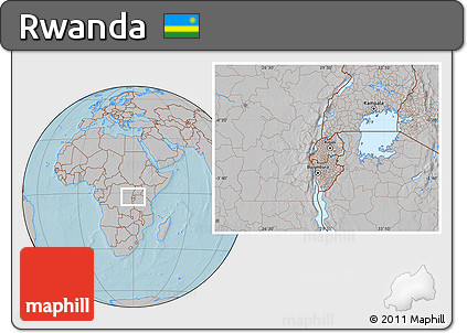 Gray Location Map of Rwanda, hill shading outside