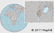 Gray Location Map of Rwanda, hill shading outside