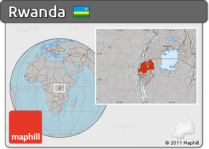 Gray Location Map of Rwanda, hill shading