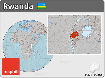 Gray Location Map of Rwanda, hill shading