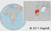Gray Location Map of Rwanda, hill shading
