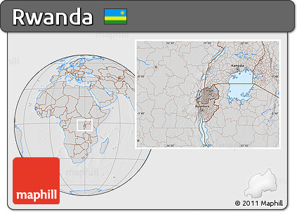 Gray Location Map of Rwanda, lighten, desaturated, hill shading