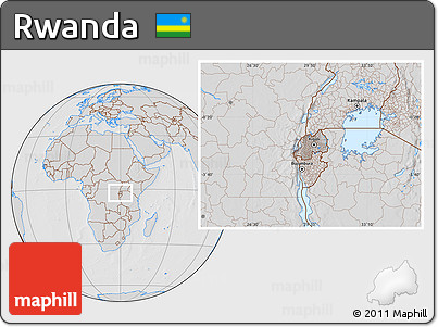 Gray Location Map of Rwanda, lighten, desaturated, hill shading