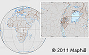 Gray Location Map of Rwanda, lighten, desaturated, hill shading