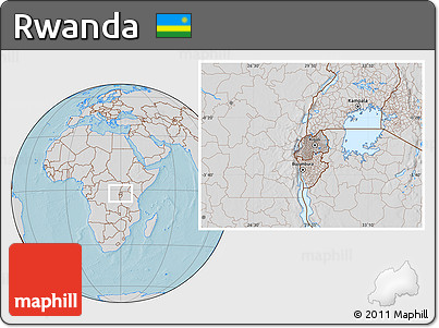 Gray Location Map of Rwanda, lighten, desaturated, land only, hill shading