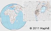 Gray Location Map of Rwanda, lighten, desaturated, land only