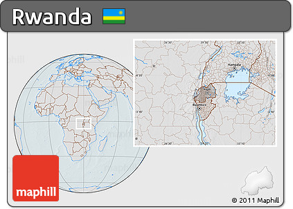 Gray Location Map of Rwanda, lighten, hill shading