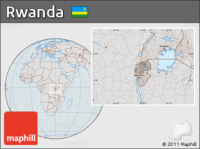 Gray Location Map of Rwanda, lighten, hill shading