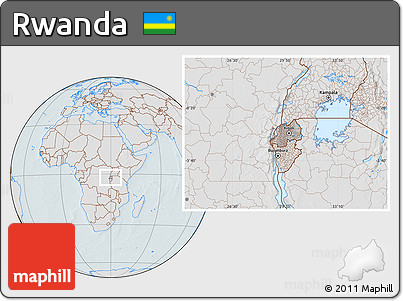 Gray Location Map of Rwanda, lighten, hill shading
