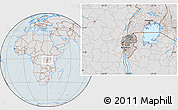 Gray Location Map of Rwanda, lighten, hill shading