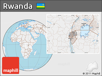 Gray Location Map of Rwanda, lighten, land only