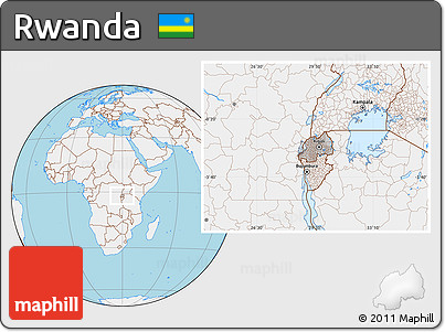 Gray Location Map of Rwanda, lighten, land only