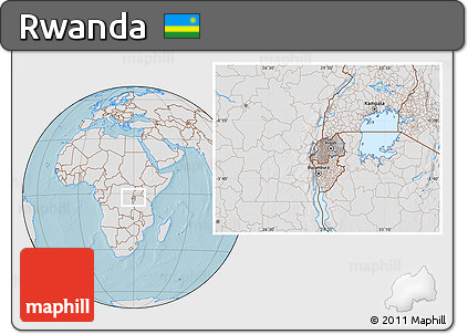 Gray Location Map of Rwanda, lighten, land only, hill shading