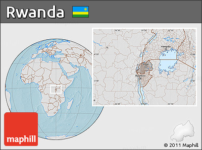 Gray Location Map of Rwanda, lighten, land only, hill shading
