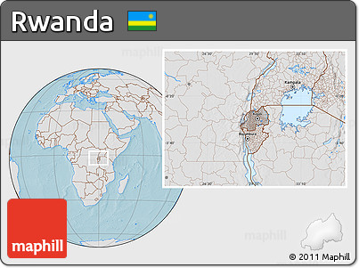 Gray Location Map of Rwanda, lighten, land only, hill shading