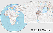 Gray Location Map of Rwanda, lighten, land only