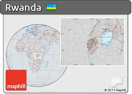 Gray Location Map of Rwanda, lighten, semi-desaturated, hill shading