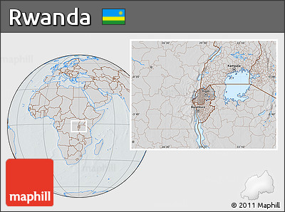 Gray Location Map of Rwanda, lighten, semi-desaturated, hill shading