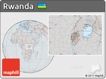 Gray Location Map of Rwanda, lighten, semi-desaturated, hill shading