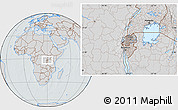 Gray Location Map of Rwanda, lighten, semi-desaturated, hill shading