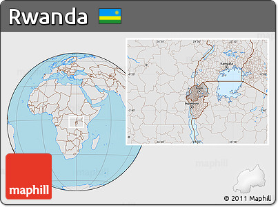Gray Location Map of Rwanda, lighten, semi-desaturated, land only