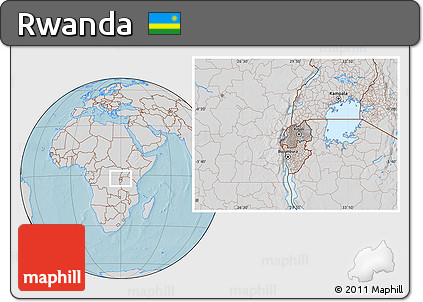 Gray Location Map of Rwanda, lighten, semi-desaturated, land only, hill shading