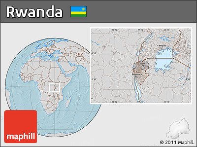 Gray Location Map of Rwanda, lighten, semi-desaturated, land only, hill shading
