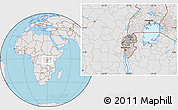 Gray Location Map of Rwanda, lighten, semi-desaturated, land only