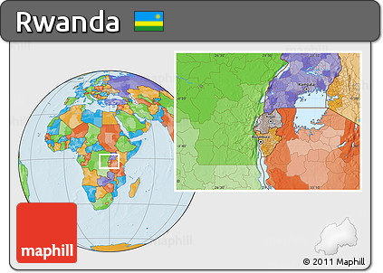 Gray Location Map of Rwanda, political outside, hill shading