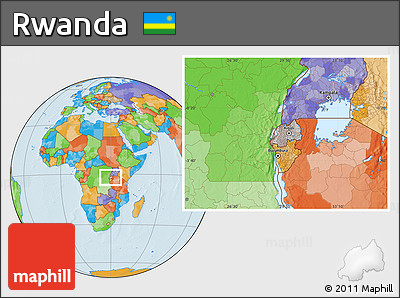 Gray Location Map of Rwanda, political outside, hill shading
