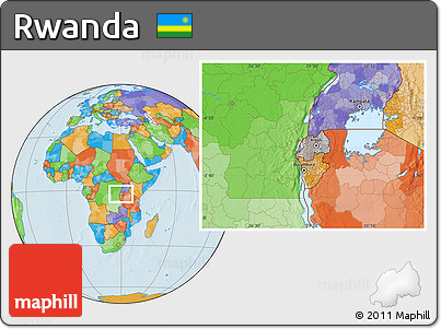 Gray Location Map of Rwanda, political outside, hill shading
