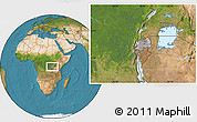 Gray Location Map of Rwanda, satellite outside, hill shading