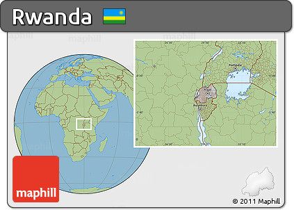Gray Location Map of Rwanda, savanna style outside