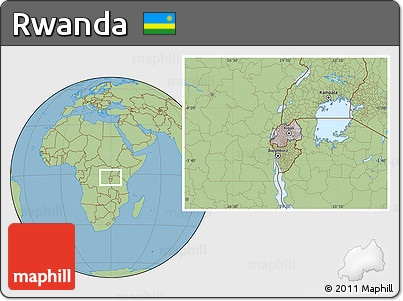 Gray Location Map of Rwanda, savanna style outside