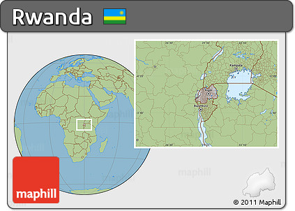 Gray Location Map of Rwanda, savanna style outside, hill shading inside