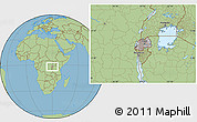 Gray Location Map of Rwanda, savanna style outside, hill shading inside