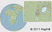 Gray Location Map of Rwanda, savanna style outside, hill shading outside