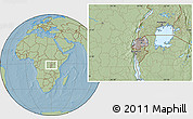Gray Location Map of Rwanda, savanna style outside, hill shading