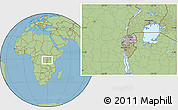 Gray Location Map of Rwanda, savanna style outside