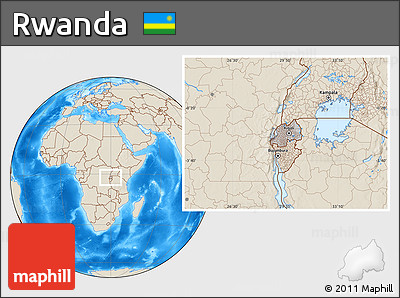 Gray Location Map of Rwanda, shaded relief outside