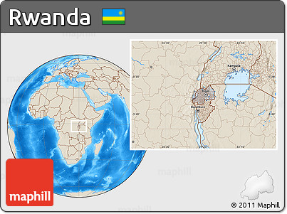 Gray Location Map of Rwanda, shaded relief outside