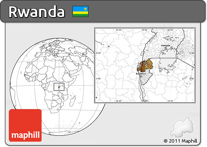 Physical Location Map of Rwanda, blank outside
